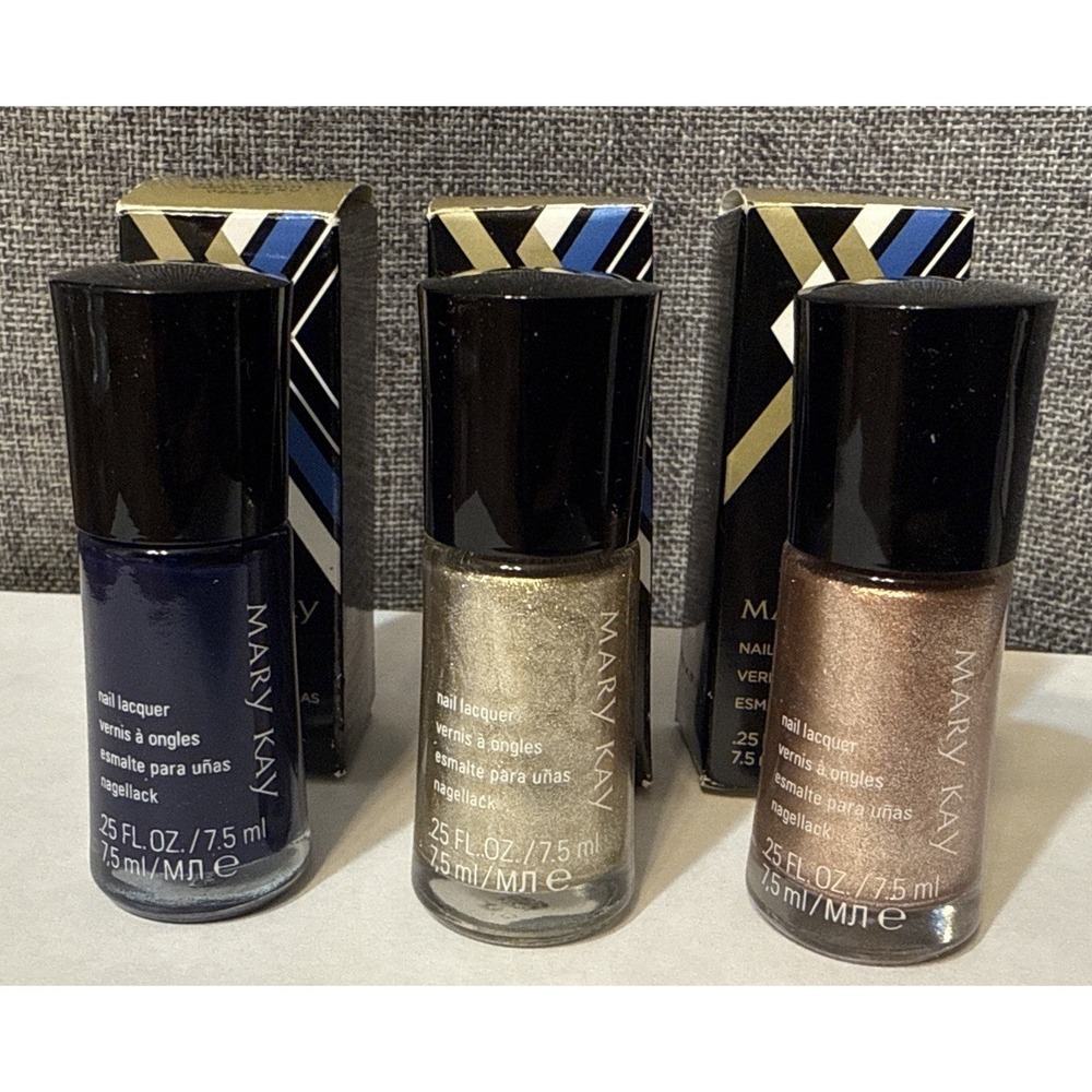 LOT OF 3 NEW Mary Kay Nail Polish Lacquer GOLD IS BOLD BLUE DEBUT ROSY ENCORE